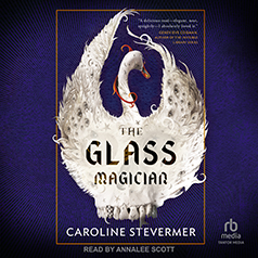 Swan and skull illustration with The Glass Magician superimposed on it.